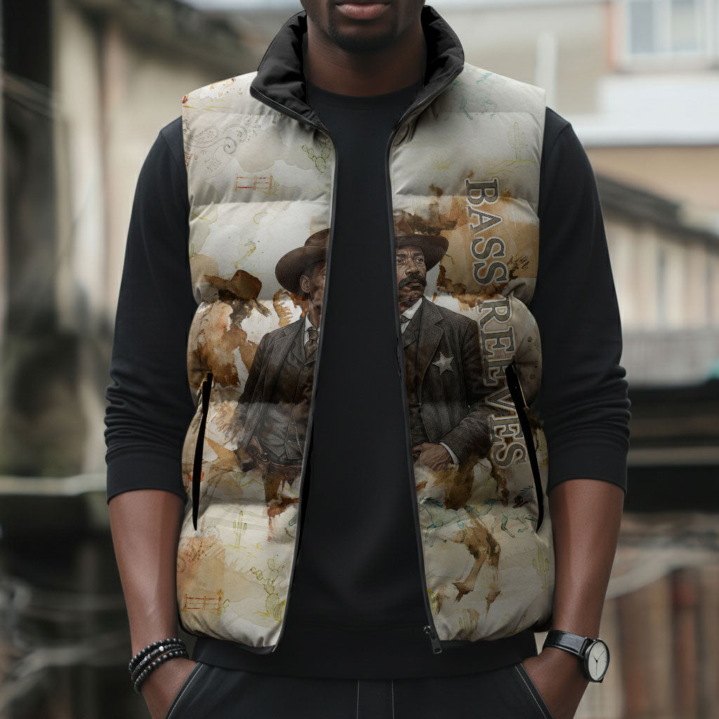 Bass Reeves Spirit Frontier Legend Sleeveless Puffer Jacket African American Marshal Horse Riding Western Watercolor