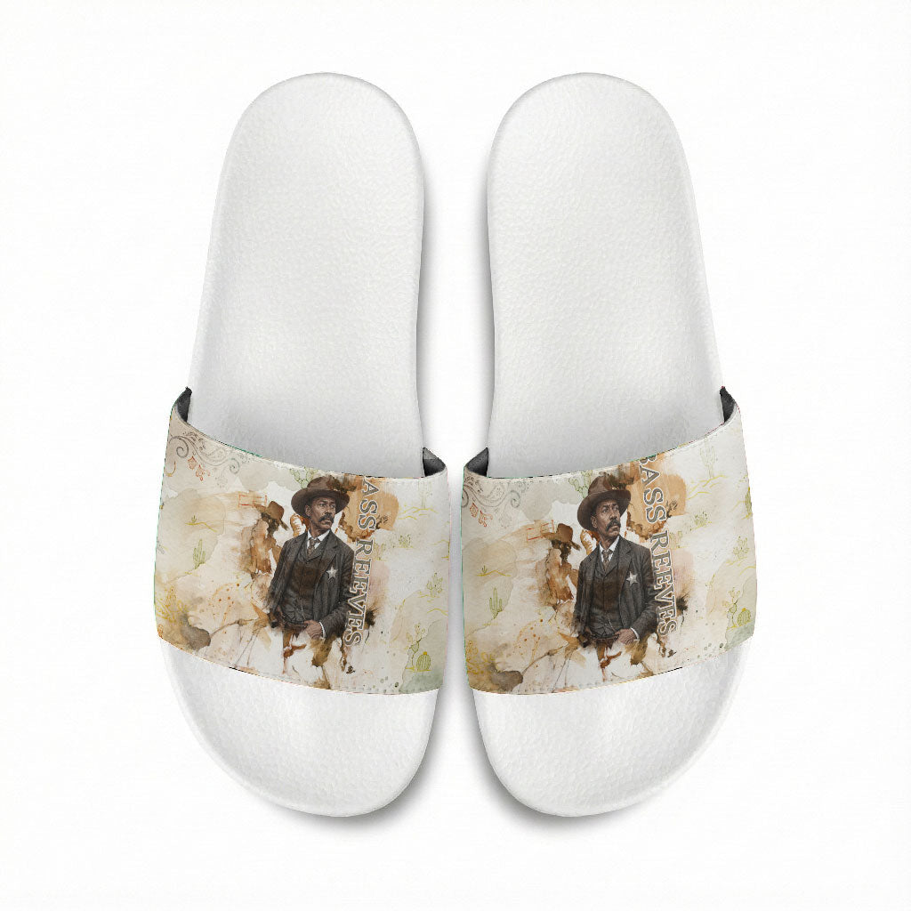 Bass Reeves Spirit Frontier Legend Slide Sandals African American Marshal Horse Riding Western Watercolor