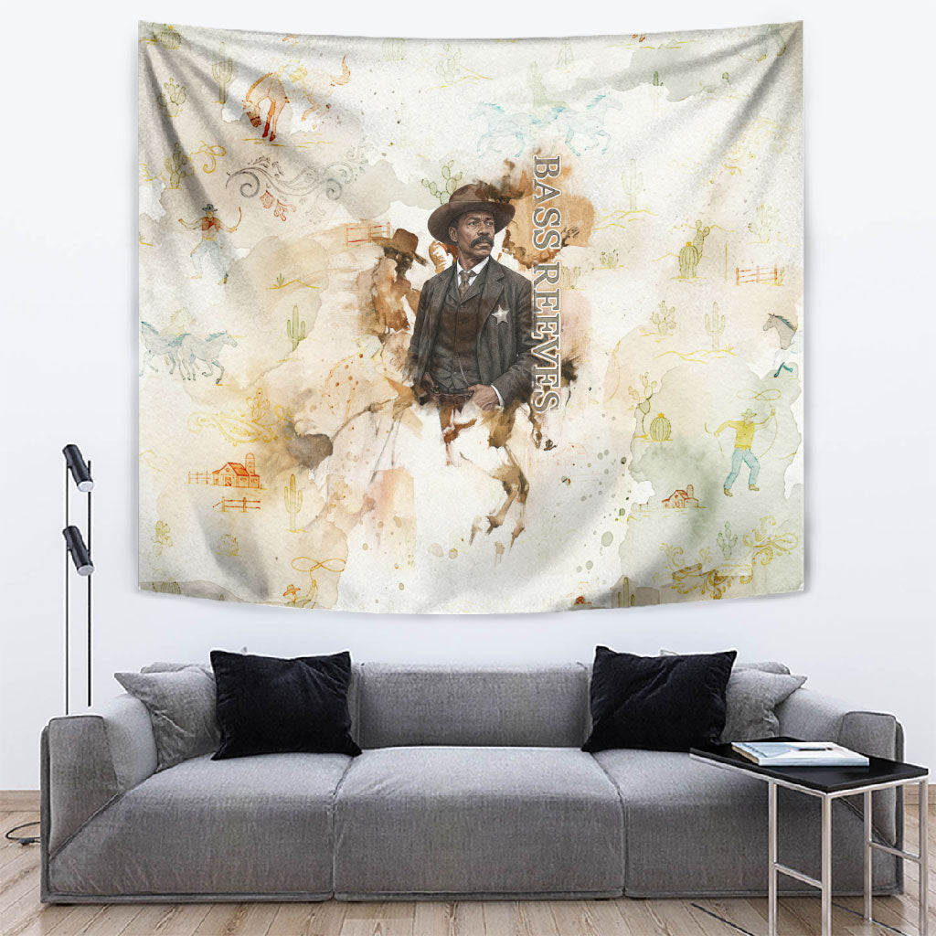 Bass Reeves Spirit Frontier Legend Tapestry African American Marshal Horse Riding Western Watercolor