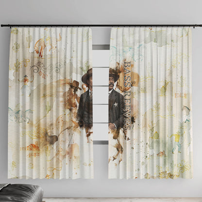 Bass Reeves Spirit Frontier Legend Window Curtain African American Marshal Horse Riding Western Watercolor