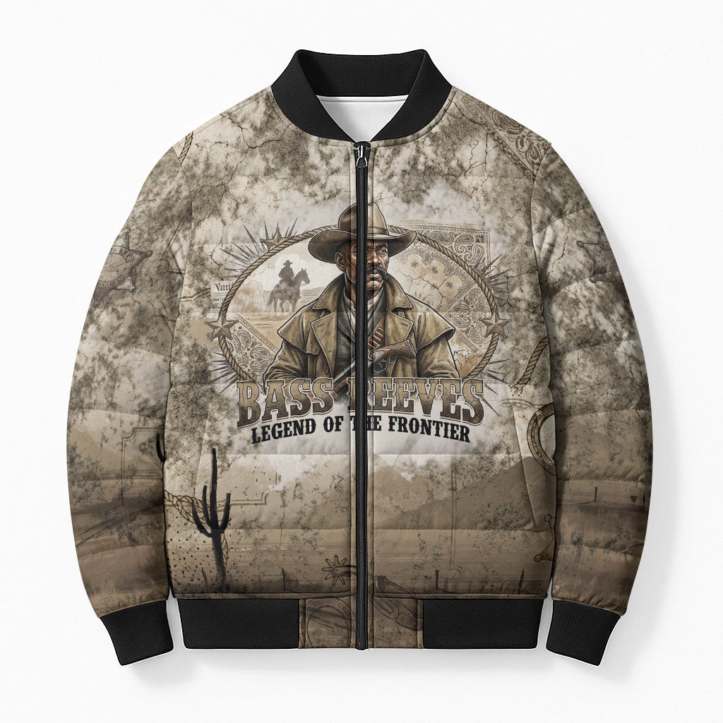 Bass Reeves Legend Black Cowboy Bomber Puffer Jacket Western Legend Vintage - Legend Of The Frontier