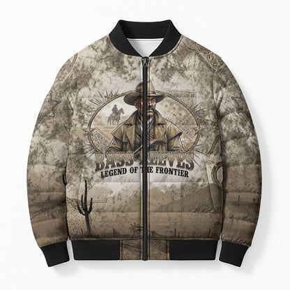 Bass Reeves Legend Black Cowboy Bomber Puffer Jacket Western Legend Vintage - Legend Of The Frontier
