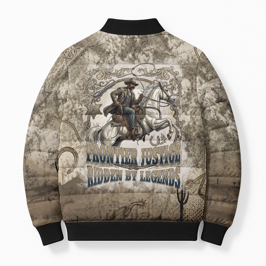 Bass Reeves Legend Black Cowboy Bomber Puffer Jacket Western Legend Vintage - Legend Of The Frontier