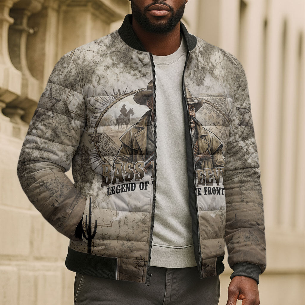 Bass Reeves Legend Black Cowboy Bomber Puffer Jacket Western Legend Vintage - Legend Of The Frontier