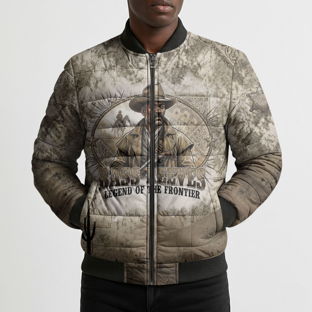 Bass Reeves Legend Black Cowboy Bomber Puffer Jacket Western Legend Vintage - Legend Of The Frontier