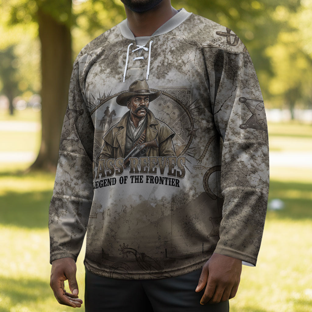 Bass Reeves Legend Black Cowboy Hockey Jersey Western Legend Vintage - Legend Of The Frontier