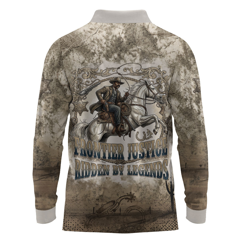 Bass Reeves Legend Black Cowboy Long Sleeve Polo Shirt Western Legend Vintage - Legend Of The Frontier