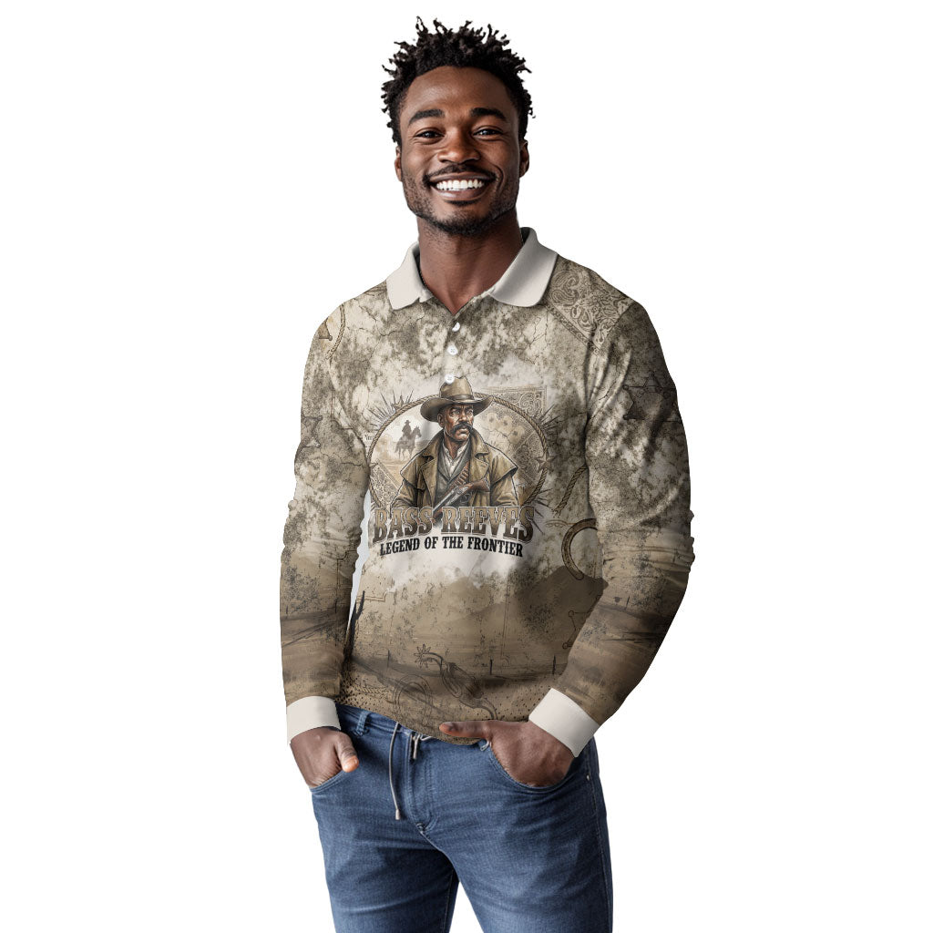 Bass Reeves Legend Black Cowboy Long Sleeve Polo Shirt Western Legend Vintage - Legend Of The Frontier