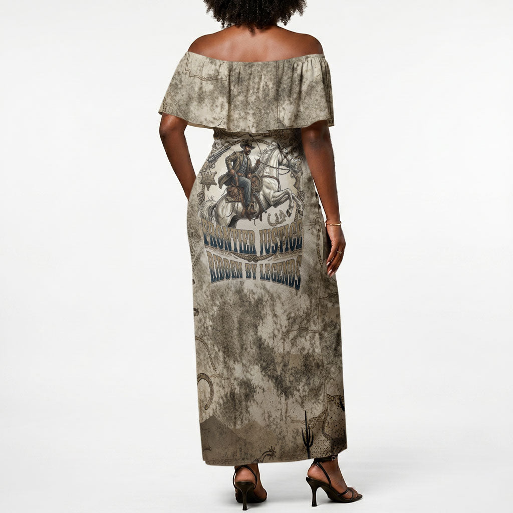 Bass Reeves Legend Black Cowboy Off Shoulder Maxi Dress Western Legend Vintage - Legend Of The Frontier
