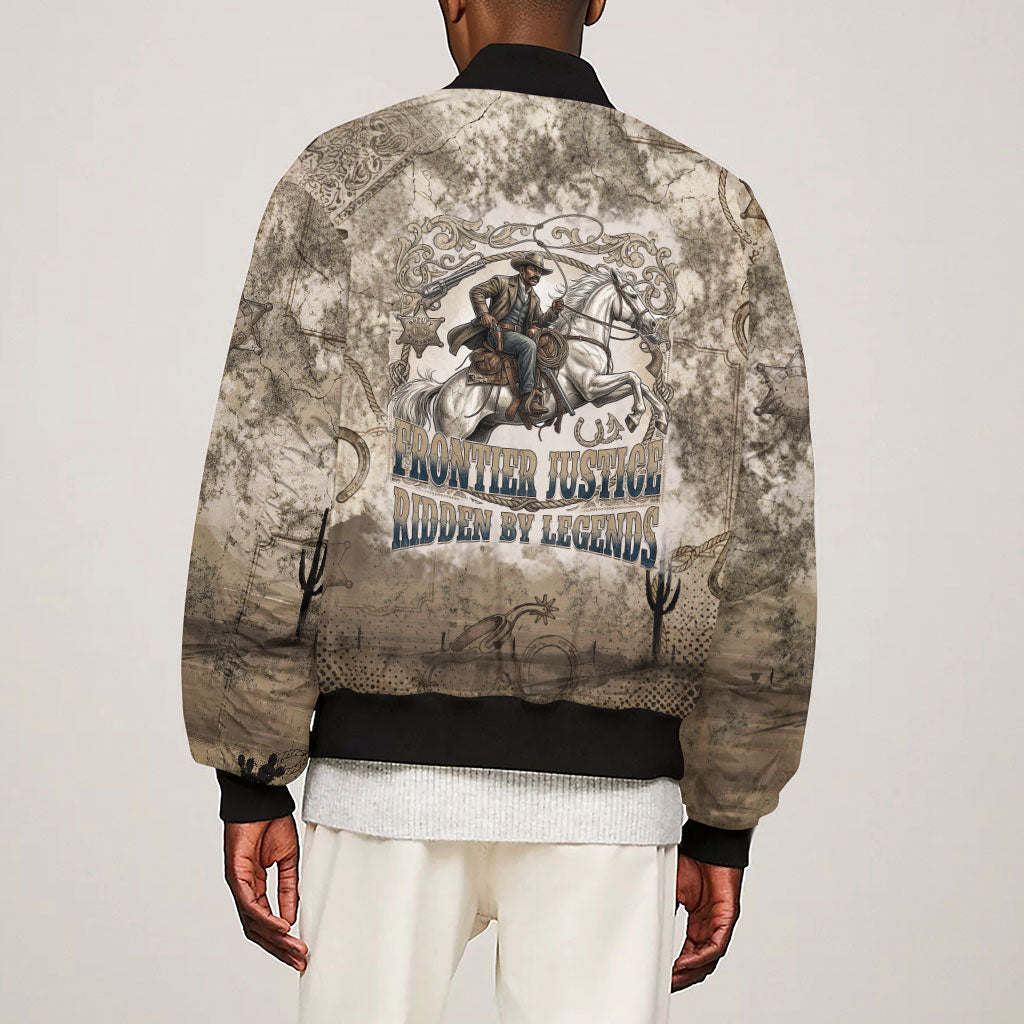 Bass Reeves Legend Black Cowboy Sleeve Zip Bomber Jacket Western Legend Vintage - Legend Of The Frontier