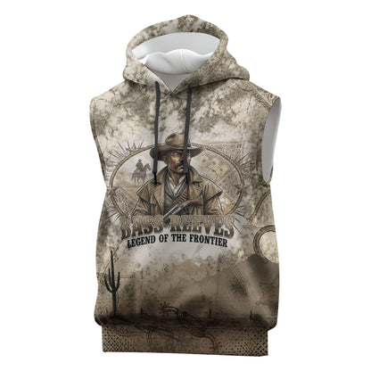 Bass Reeves Legend Black Cowboy Sleeveless Hoodie Western Legend Vintage - Legend Of The Frontier
