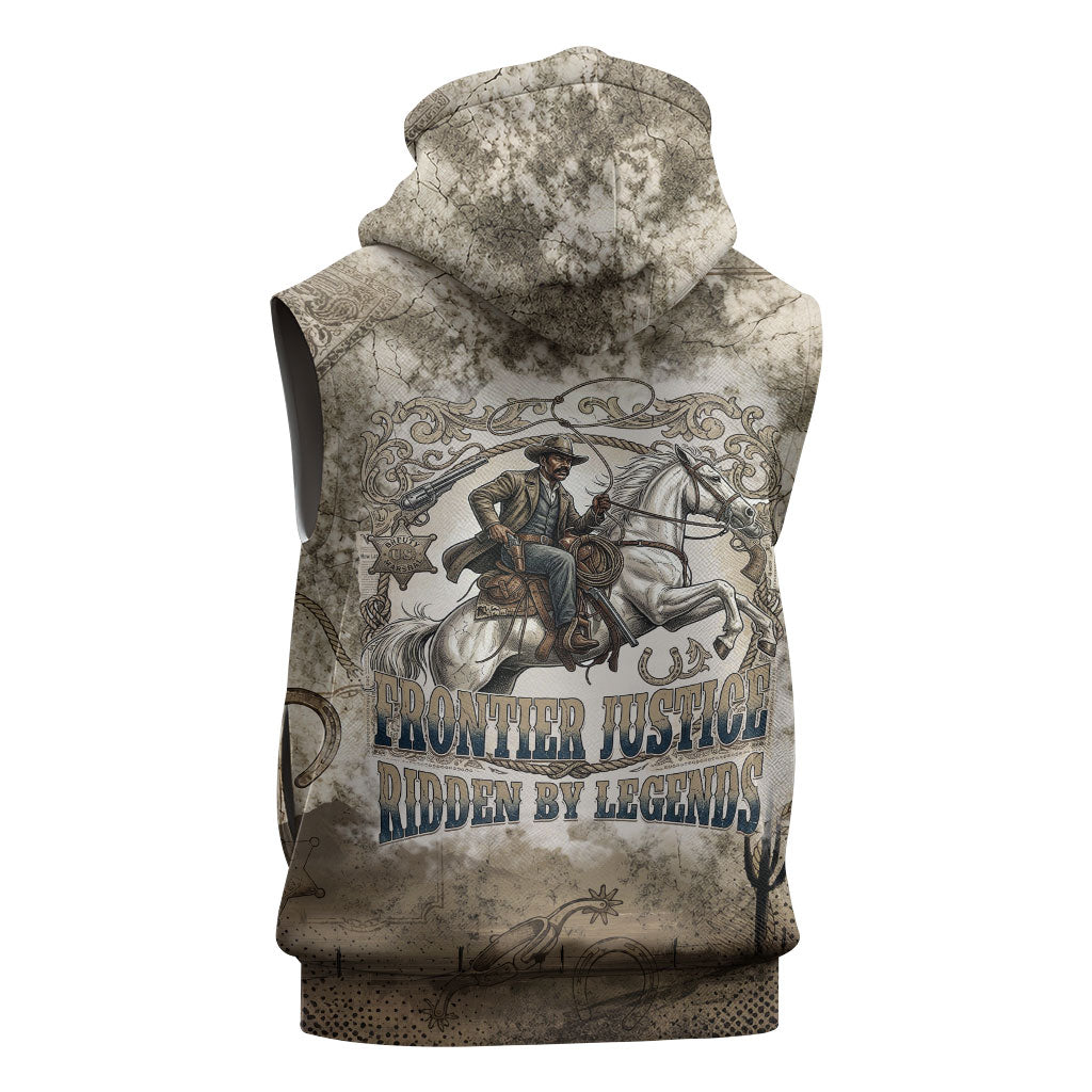 Bass Reeves Legend Black Cowboy Sleeveless Hoodie Western Legend Vintage - Legend Of The Frontier