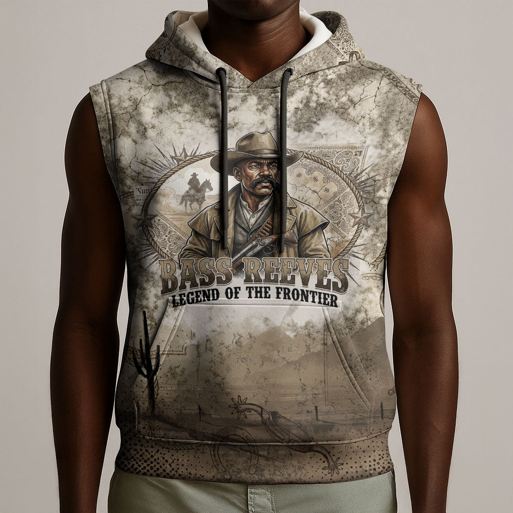 Bass Reeves Legend Black Cowboy Sleeveless Hoodie Western Legend Vintage - Legend Of The Frontier