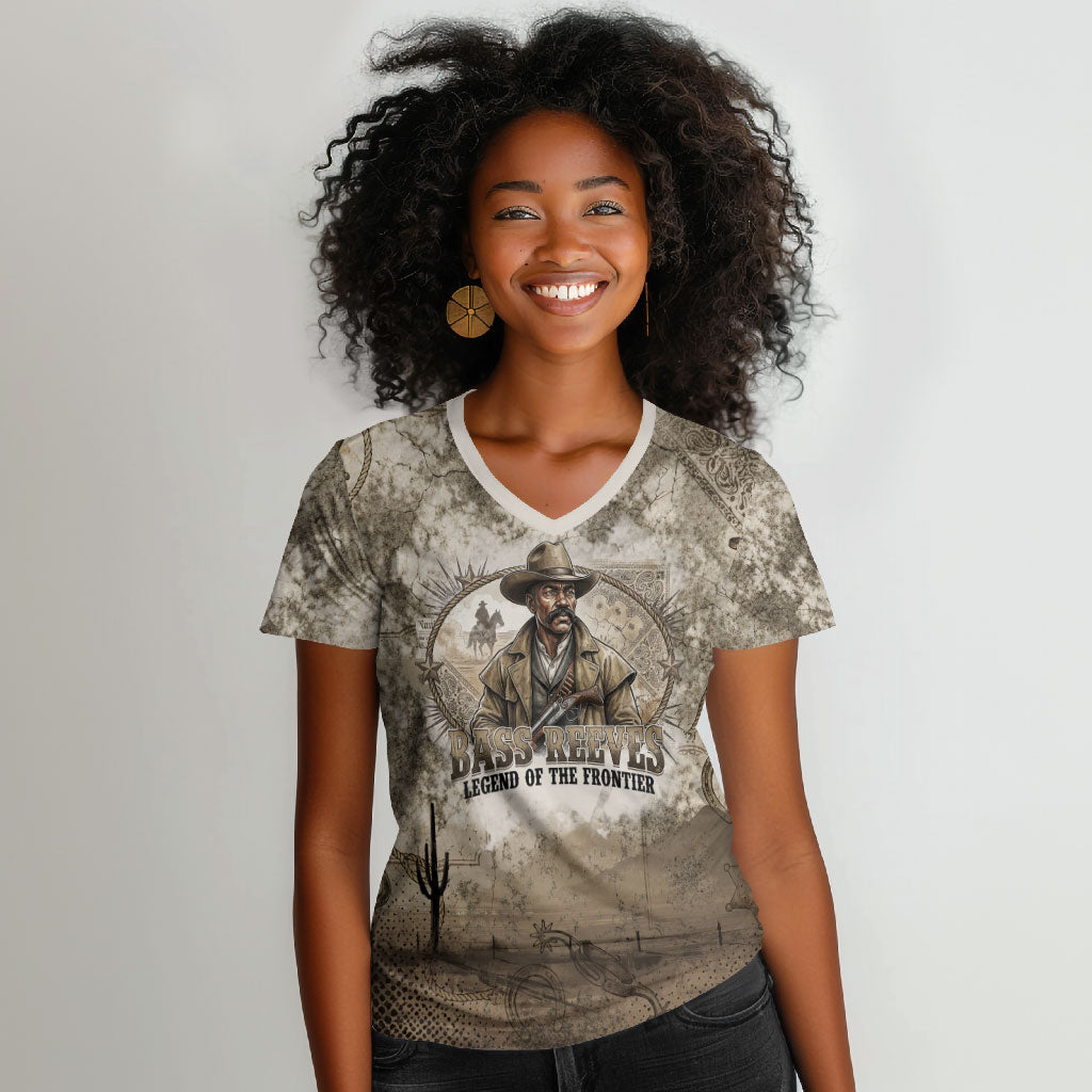 Bass Reeves Legend Black Cowboy Women V-Neck T-Shirt Western Legend Vintage - Legend Of The Frontier
