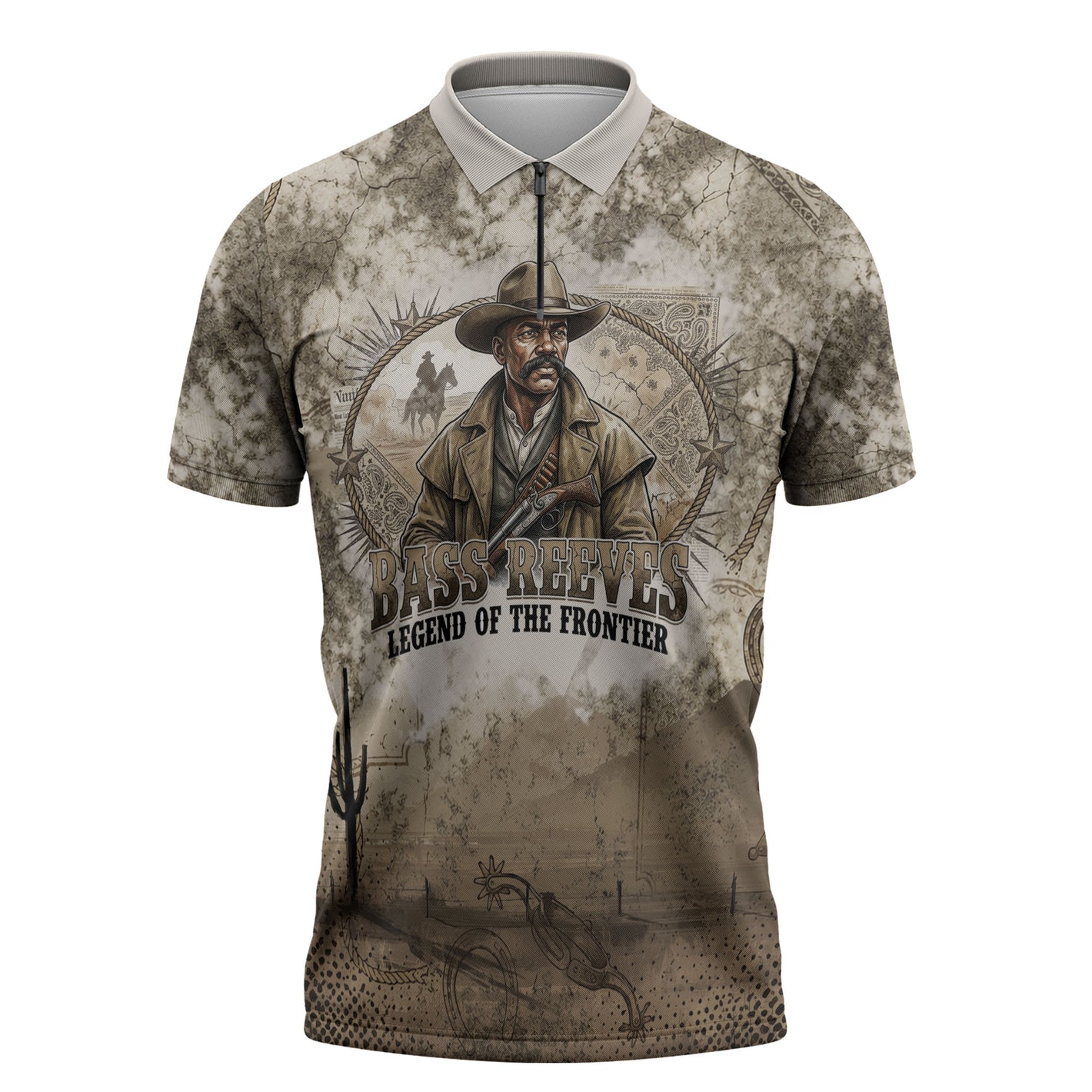 Bass Reeves Legend Black Cowboy Zipper Polo Shirt Western Legend Vintage - Legend Of The Frontier