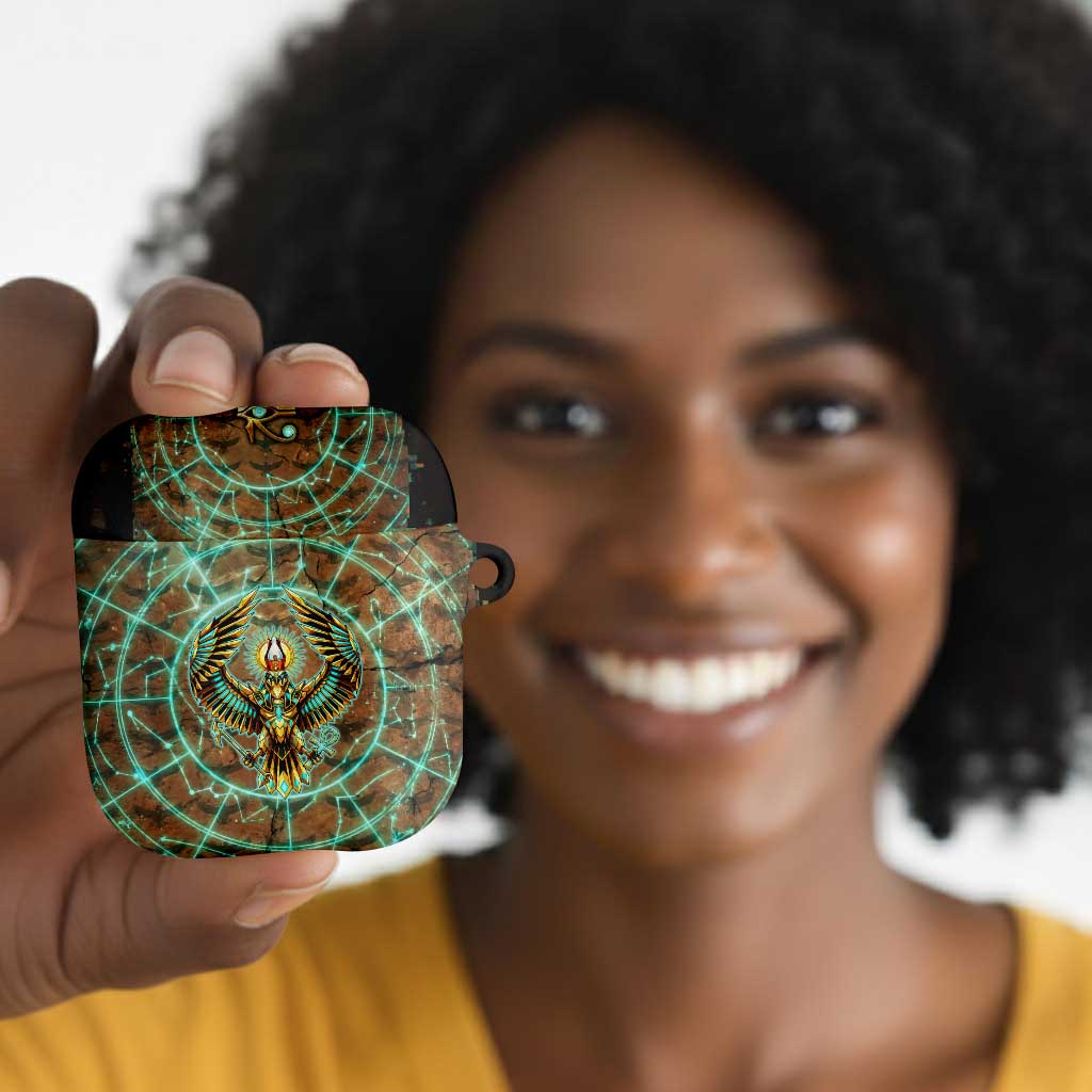 Horus Eye of Ra AirPods Case Golden Falcon Ancient Egyptian Symbol in Futuristic