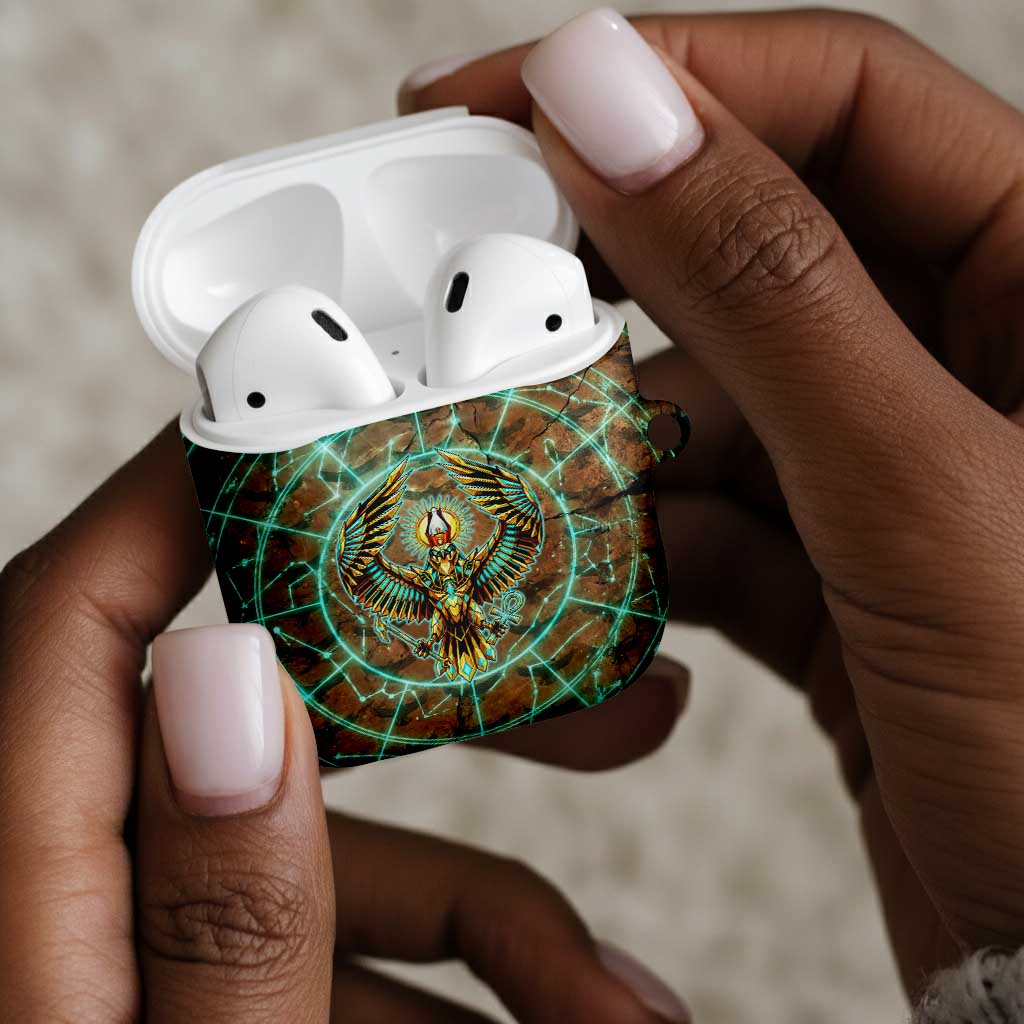 Horus Eye of Ra AirPods Case Golden Falcon Ancient Egyptian Symbol in Futuristic