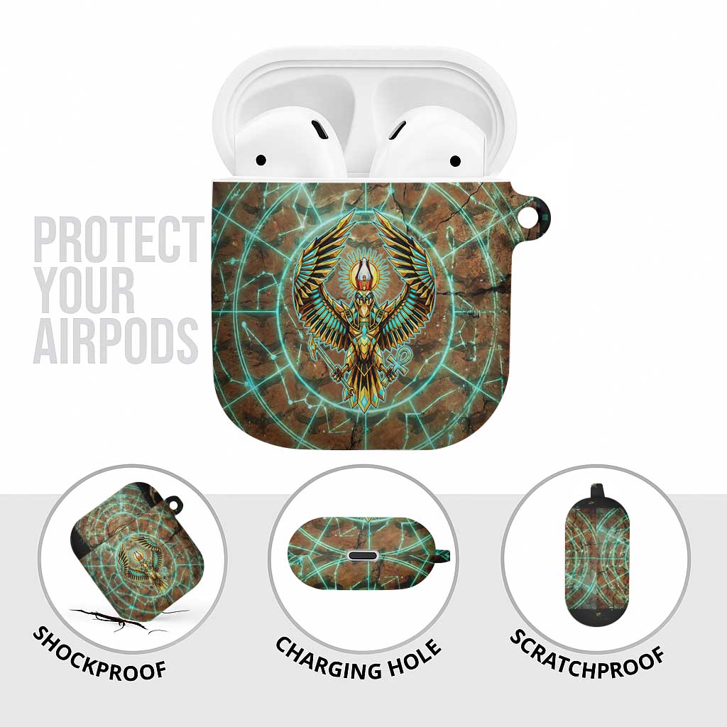 Horus Eye of Ra AirPods Case Golden Falcon Ancient Egyptian Symbol in Futuristic