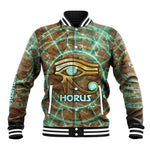 Horus Eye of Ra Baseball Jacket Golden Falcon Ancient Egyptian Symbol in Futuristic