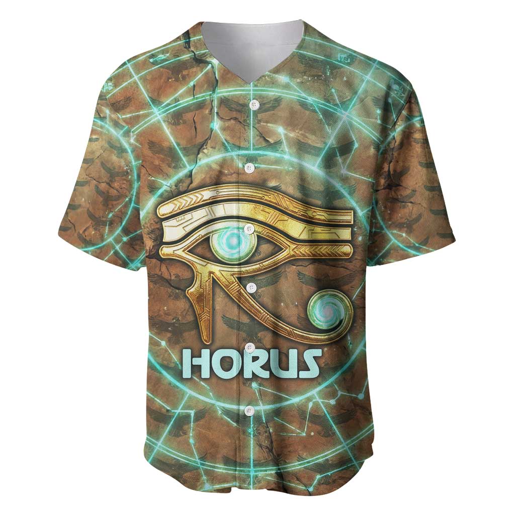 Horus Eye of Ra Baseball Jersey Golden Falcon Ancient Egyptian Symbol in Futuristic
