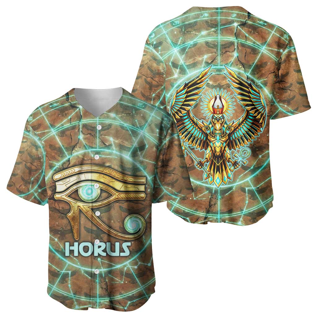 Horus Eye of Ra Baseball Jersey Golden Falcon Ancient Egyptian Symbol in Futuristic