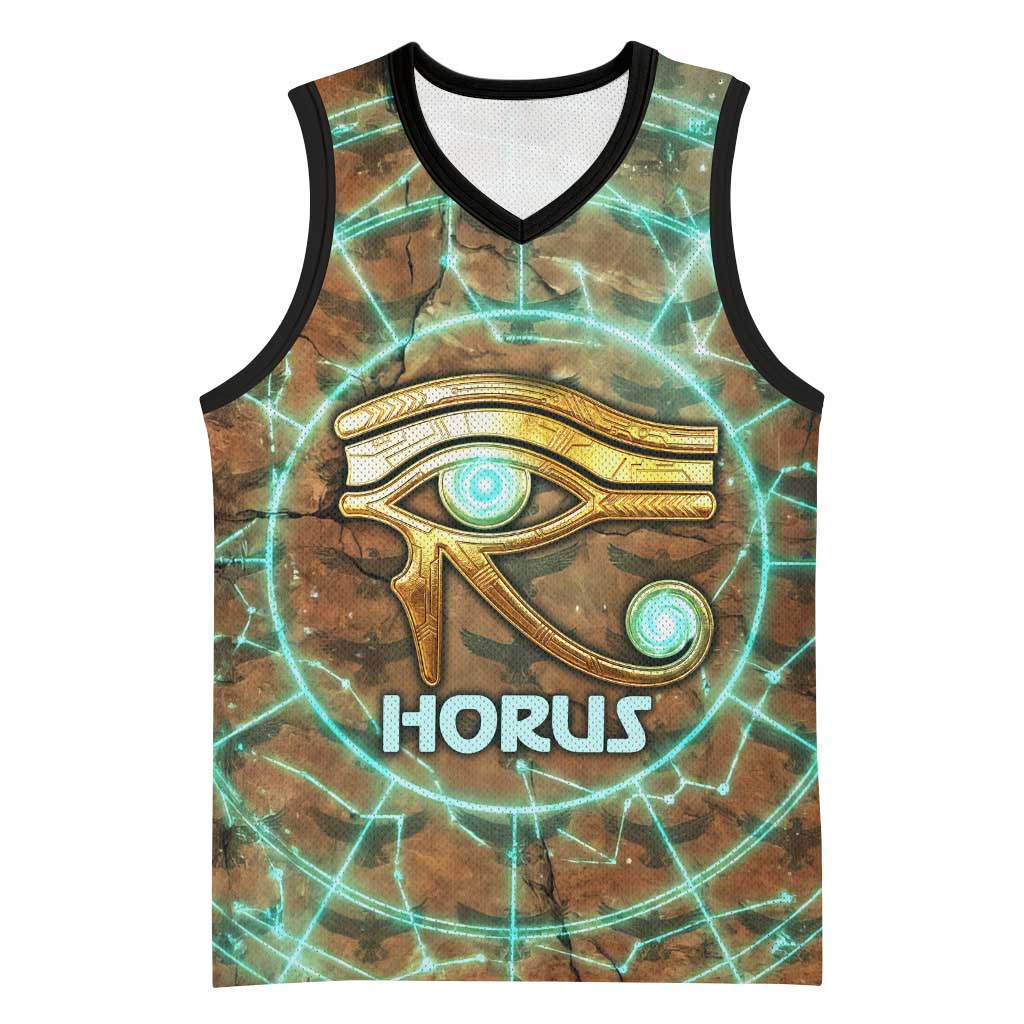Horus Eye of Ra Basketball Jersey Golden Falcon Ancient Egyptian Symbol in Futuristic