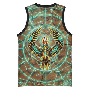 Horus Eye of Ra Basketball Jersey Golden Falcon Ancient Egyptian Symbol in Futuristic