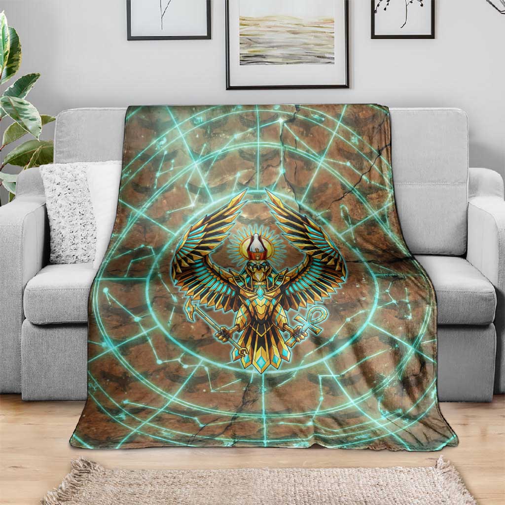 Horus Eye of Ra Blanket Golden Falcon Ancient Egyptian Symbol in Futuristic