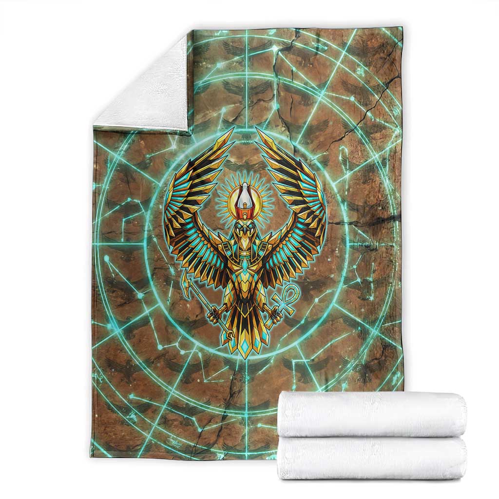 Horus Eye of Ra Blanket Golden Falcon Ancient Egyptian Symbol in Futuristic