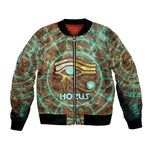 Horus Eye of Ra Bomber Jacket Golden Falcon Ancient Egyptian Symbol in Futuristic
