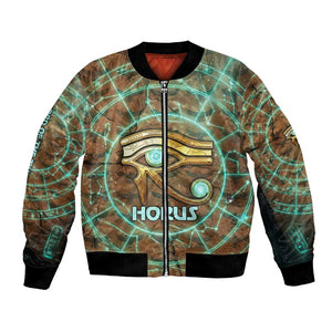 Horus Eye of Ra Bomber Jacket Golden Falcon Ancient Egyptian Symbol in Futuristic