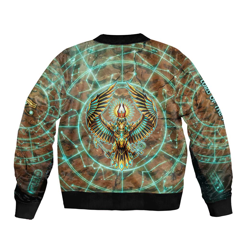 Horus Eye of Ra Bomber Jacket Golden Falcon Ancient Egyptian Symbol in Futuristic