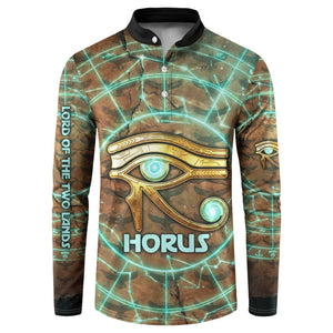 Horus Eye of Ra Button Sweatshirt Golden Falcon Ancient Egyptian Symbol in Futuristic