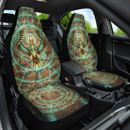 Horus Eye of Ra Car Seat Cover Golden Falcon Ancient Egyptian Symbol in Futuristic