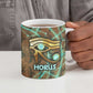 Horus Eye of Ra Ceramic Mug Golden Falcon Ancient Egyptian Symbol in Futuristic