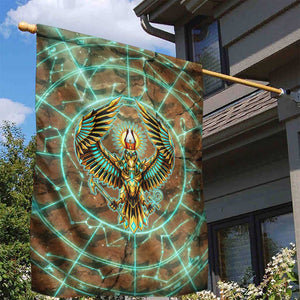 Horus Eye of Ra Garden Flag Golden Falcon Ancient Egyptian Symbol in Futuristic