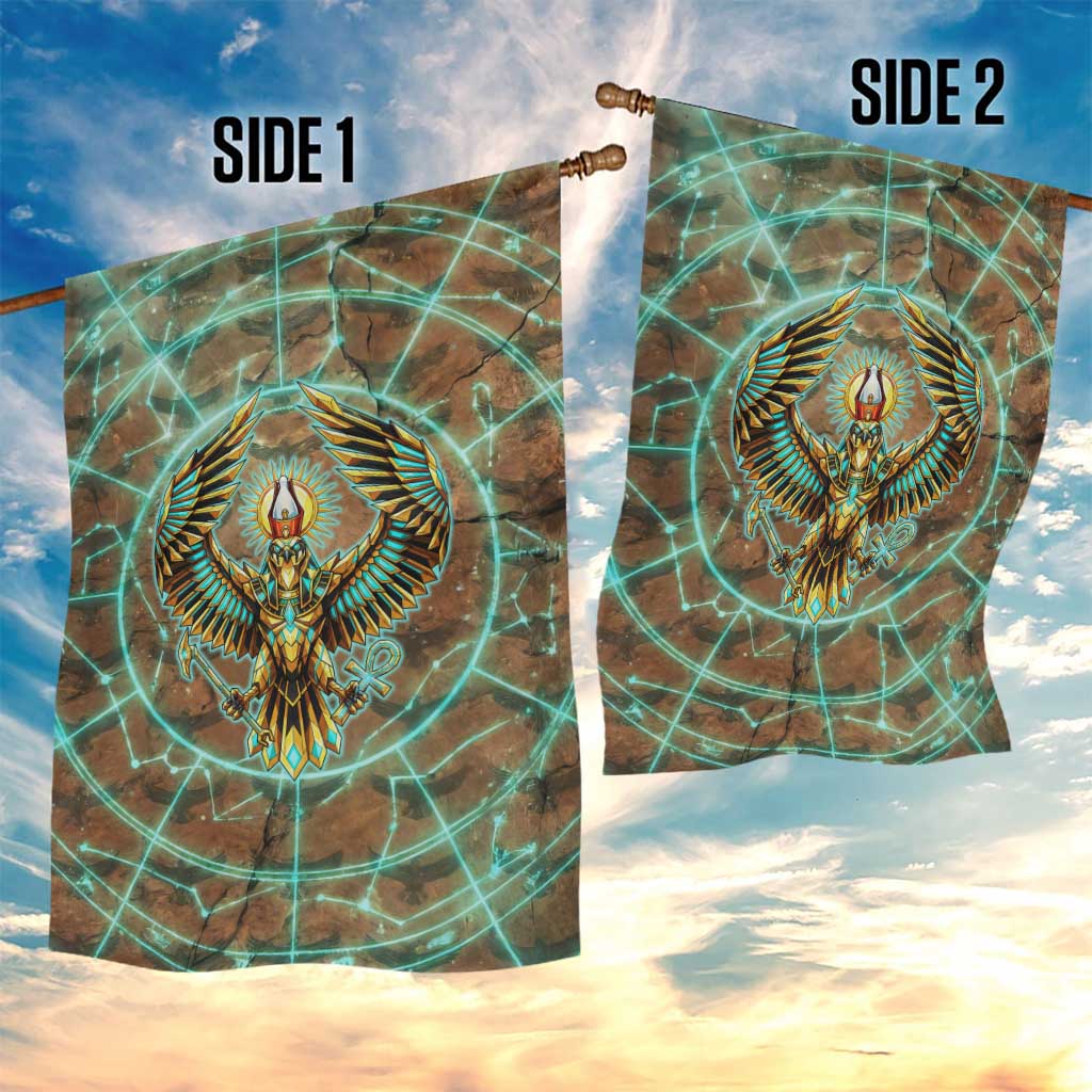 Horus Eye of Ra Garden Flag Golden Falcon Ancient Egyptian Symbol in Futuristic