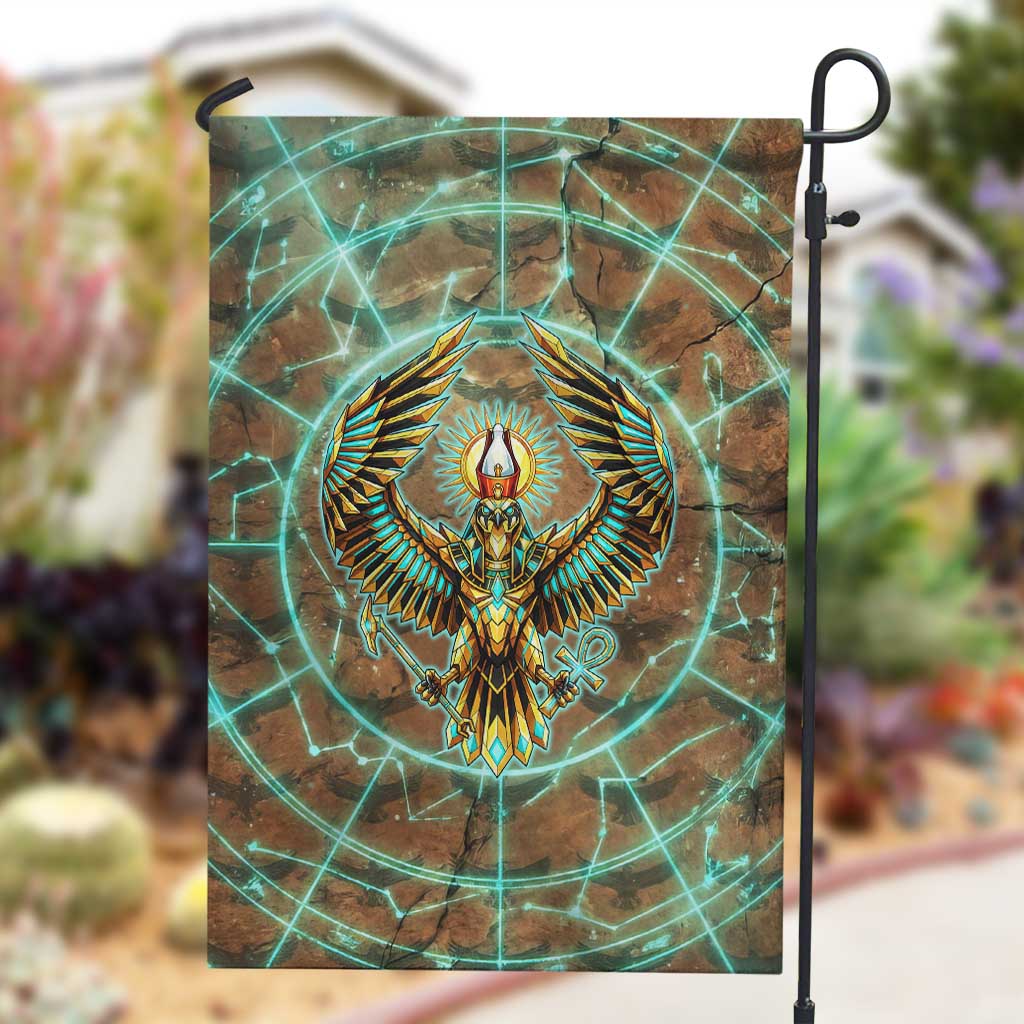 Horus Eye of Ra Garden Flag Golden Falcon Ancient Egyptian Symbol in Futuristic
