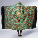 Horus Eye of Ra Hooded Blanket Golden Falcon Ancient Egyptian Symbol in Futuristic