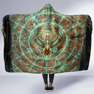Horus Eye of Ra Hooded Blanket Golden Falcon Ancient Egyptian Symbol in Futuristic