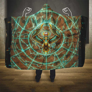 Horus Eye of Ra Hooded Blanket Golden Falcon Ancient Egyptian Symbol in Futuristic