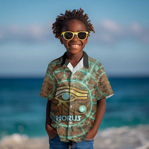 Horus Eye of Ra Kid Hawaiian Shirt Golden Falcon Ancient Egyptian Symbol in Futuristic