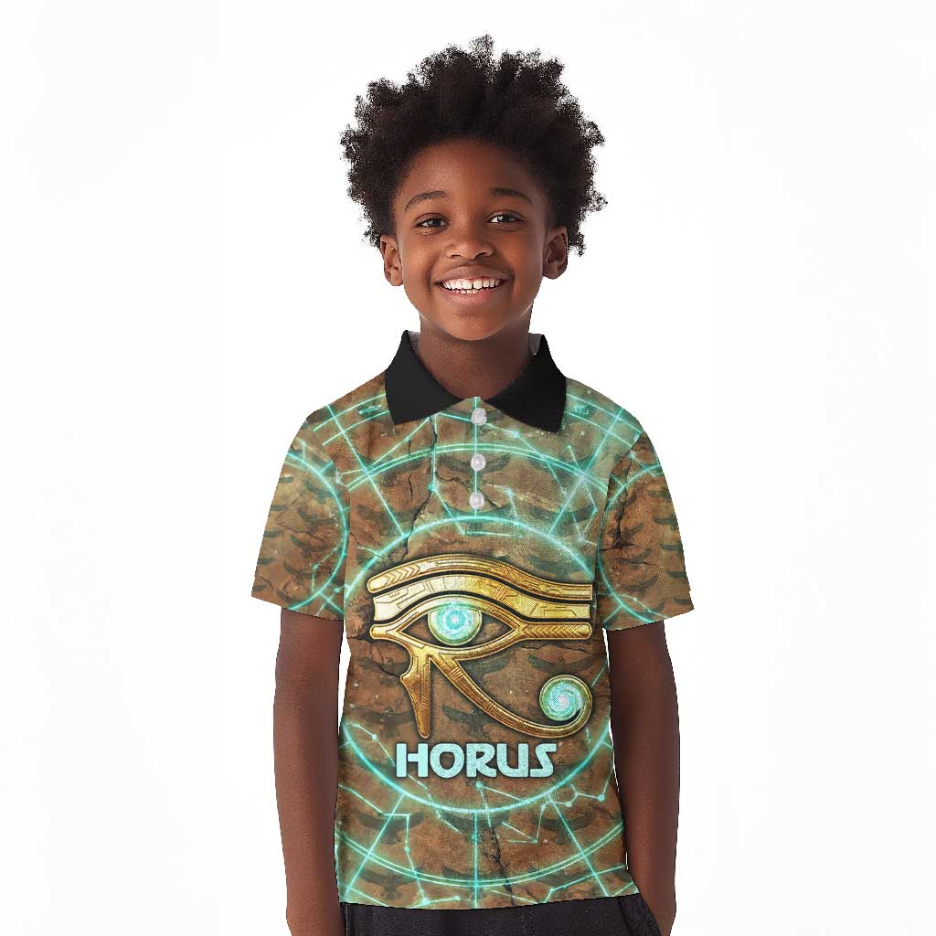 Horus Eye of Ra Kid Polo Shirt Golden Falcon Ancient Egyptian Symbol in Futuristic