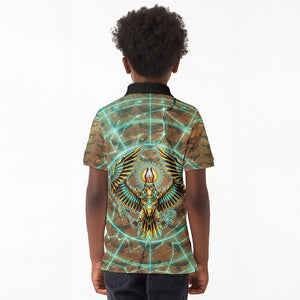 Horus Eye of Ra Kid Polo Shirt Golden Falcon Ancient Egyptian Symbol in Futuristic