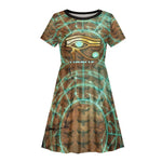 Horus Eye of Ra Kid Short Sleeve Dress Golden Falcon Ancient Egyptian Symbol in Futuristic
