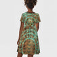 Horus Eye of Ra Kid Short Sleeve Dress Golden Falcon Ancient Egyptian Symbol in Futuristic