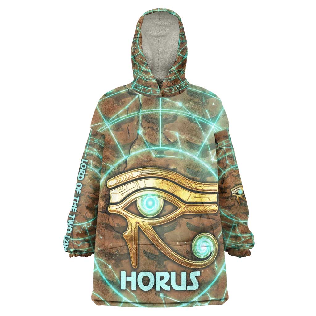 Horus Eye of Ra Kid Wearable Blanket Hoodie Golden Falcon Ancient Egyptian Symbol in Futuristic