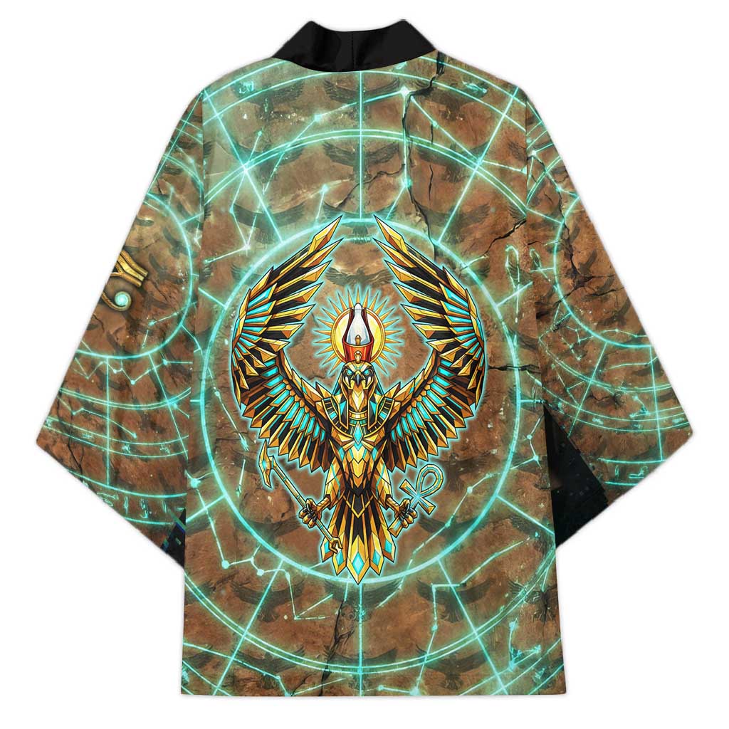 Horus Eye of Ra Kimono Golden Falcon Ancient Egyptian Symbol in Futuristic