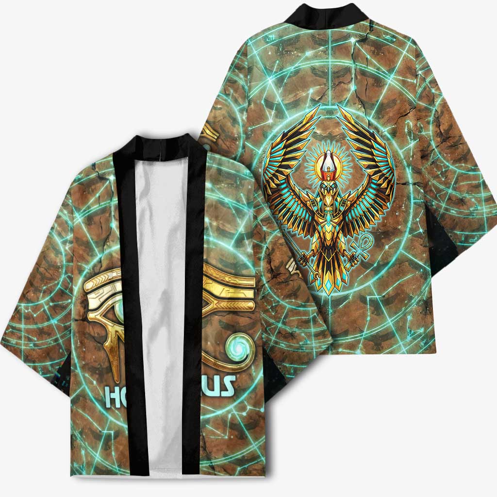 Horus Eye of Ra Kimono Golden Falcon Ancient Egyptian Symbol in Futuristic