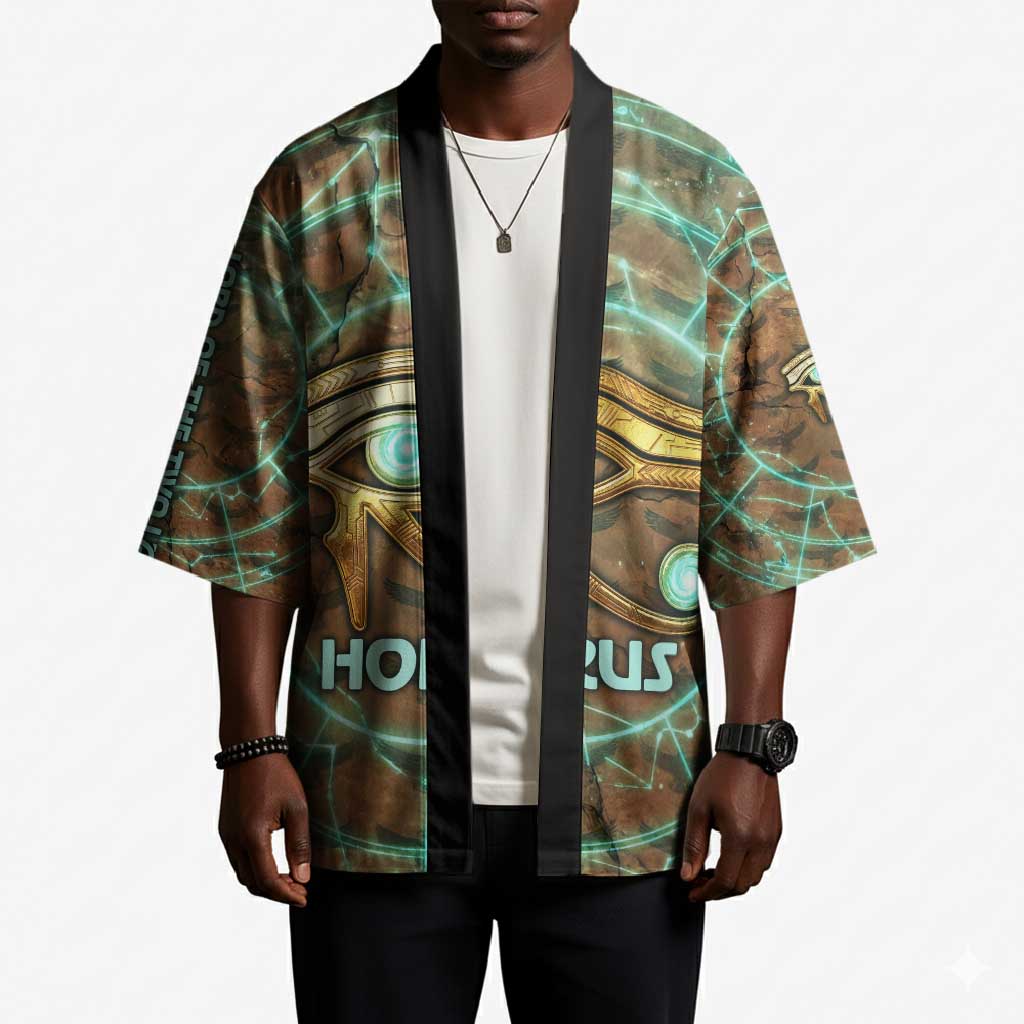 Horus Eye of Ra Kimono Golden Falcon Ancient Egyptian Symbol in Futuristic